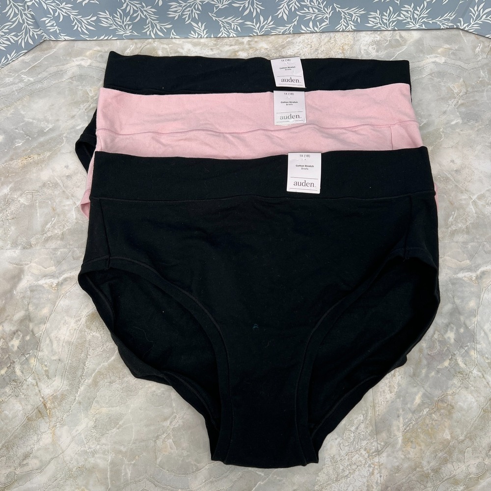 NEW lot Auden cotton stretch briefs underwear panties black pink 3pr 1X